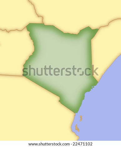 Map of Kenya, with borders of 