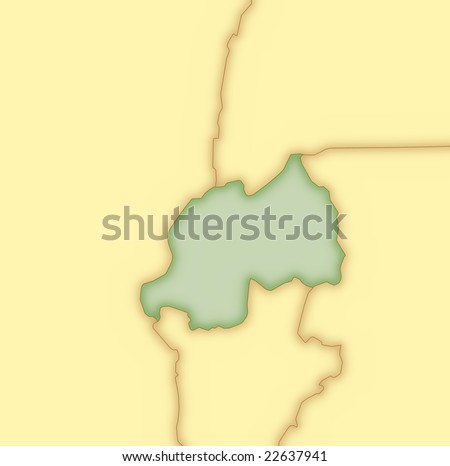 stock photo : Map of Rwanda, with borders of surrounding countries.