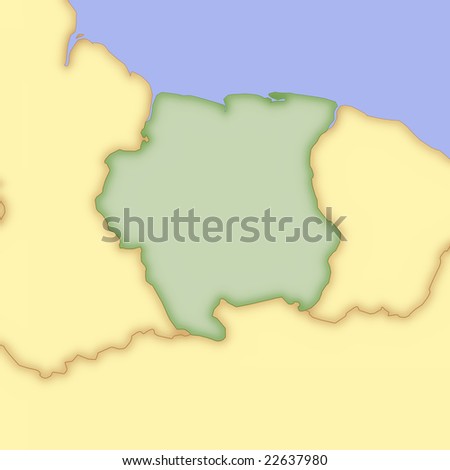stock photo : Map of Suriname, with borders of surrounding countries.