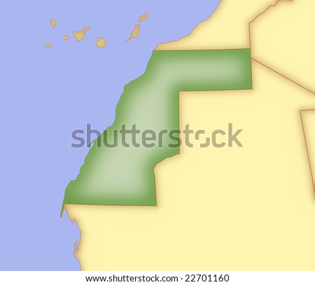 Map Of Morocco And Surrounding Countries. stock photo : Map of Western Sahara, with borders of surrounding countries.
