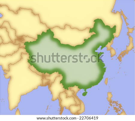 outline map of china and surrounding countries. stock vector : China, vector