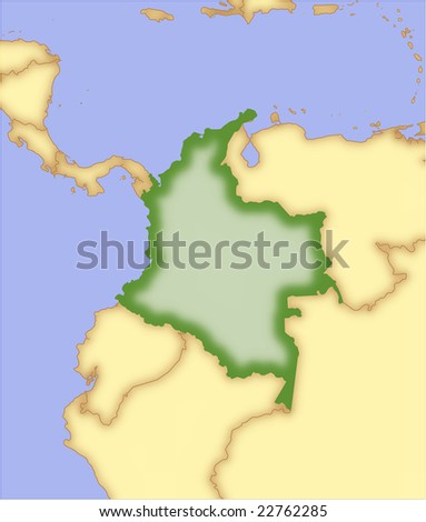 Colombia, Vector Map, With Borders Of Surrounding Countries. 5 Named Layers, Fully Editable ...