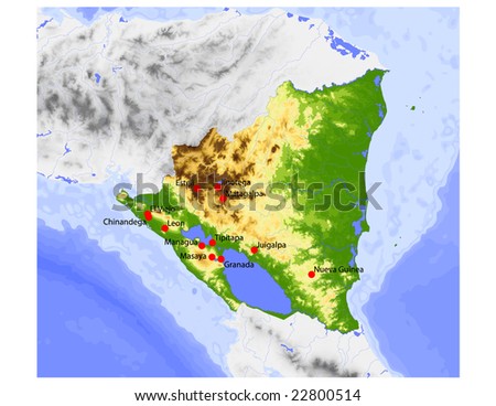 physical maps of nicaragua. map of nicaragua and costa