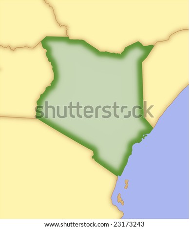 stock vector : Kenya, vector map, with borders of surrounding countries.