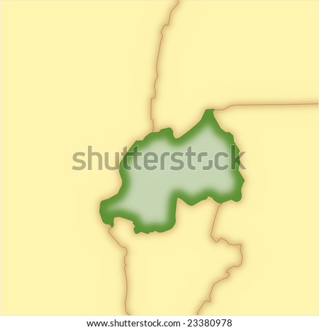 stock vector : Rwanda, vector map, with borders of surrounding countries. 5 named