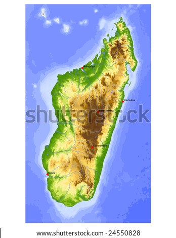 political maps of madagascar. Physical vector map, colored
