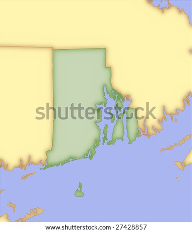 stock vector : Rhode Island, vector map, with borders of surrounding states.