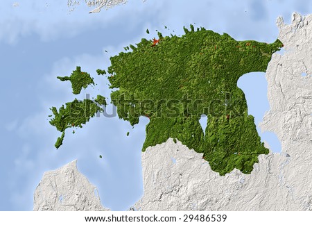 map of norway and surrounding countries. Shaded relief map. Surrounding territory greyed out. Colored according