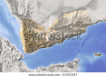 Map Of Yemen And Surrounding Countries. Shaded relief map. Surrounding