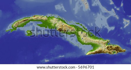 stock photo 3d relief map of cuba shows major cities and rivers