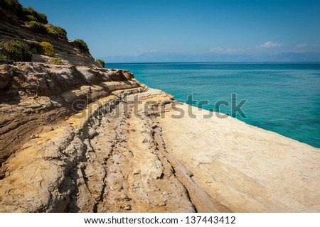 One of many shore cliffs on the beach of Sidari, Corfu, Kerkyra, Greece