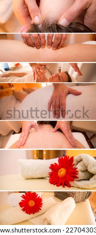Bundle of massage banners, with pretty girl and masseur hands