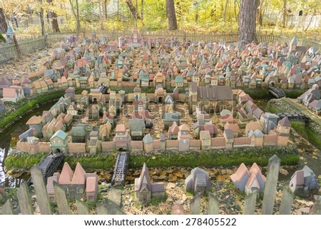 SVETLOGORSK, KALININGRAD REGION, RUSSIA - OCTOBER 13, 2014: City in miniature - the medieval layout of Koenigsberg first half of the 16th century from more than five hundred clay houses