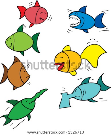 funny goldfish cartoon. stock vector : Seven funny