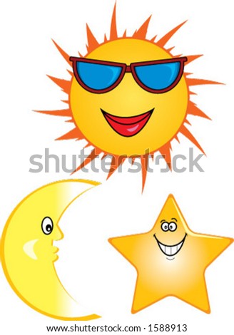 stock vector : Cartoon illustrations of smiling sun, moon and star.