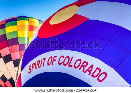Close up of Spirit of Colorado hot air balloon being inflated before take off