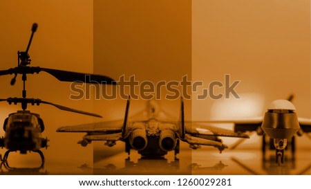 Government Military defence Technology Blurry Abstract Background, Helicopter and Drone , Concepts Of Modern Military Operation or Military Grade Product.