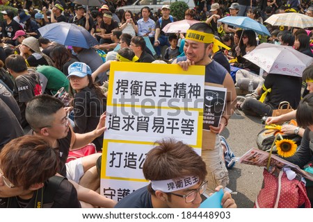 TAIPEI, TAIWAN, March 30 2014. Hundreds of thousands of people protest Taiwan\'s Trade Pact With China outside the presidential building in Taipei.