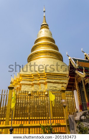 golden pagoda which is a major place of worship,Wat Phra That Hariphunchai