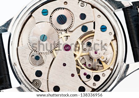 View of the interior of a manual winding watch