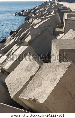 Details of a breakwater formed by concrete blocks