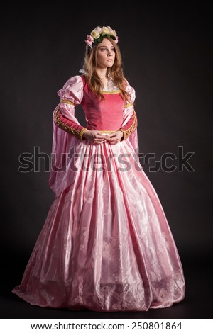 Portrait of the elegant woman in medieval era dress.