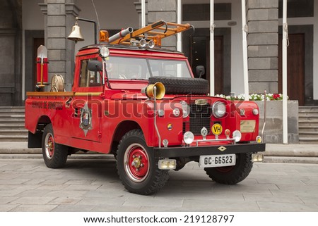 LAS PALMAS, SPAIN - MARCH 08, 2014: Vintage Land Rover fireman car at exhibition.