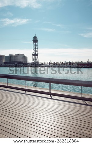 Wooden floor veranda in sea side view for using retouch\
Barcelona