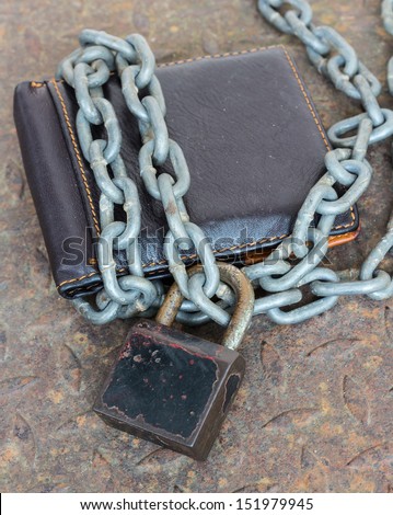 black leather wallet with pad lock