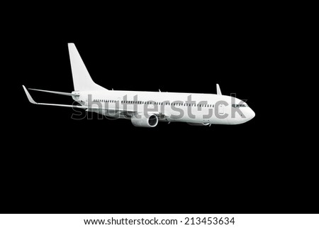 commercial airplane on black background