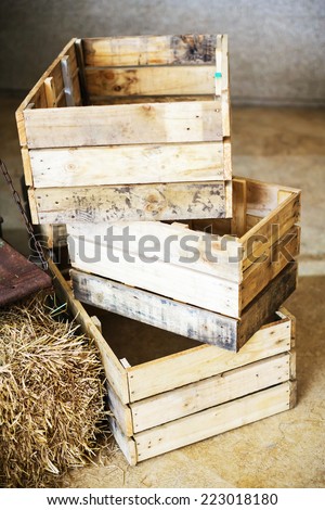 Stacks of old wood boxes