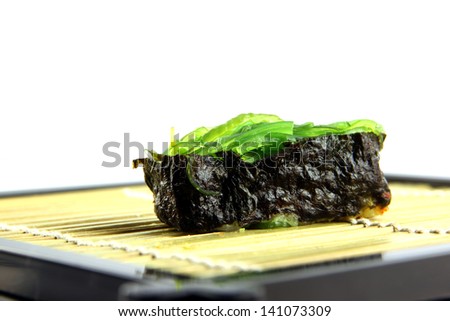 Seaweed Sushi on the dish  in side viewed.