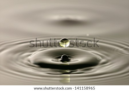 Water drop close up into a beautiful shape.