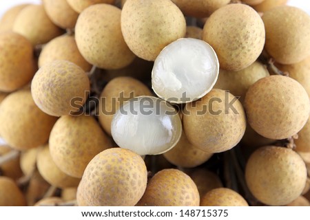 Close up longan of fruit on a white background.
