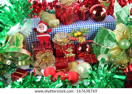 Green Ribbon and Accessory decorations in Christmas or New Year.