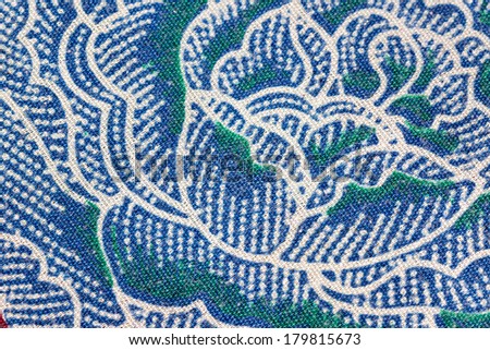 Thai Batik Sarong of Blue Flower pattern for background.