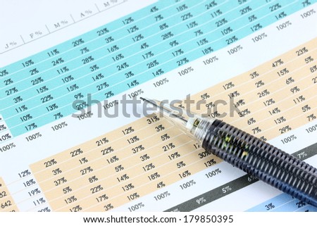 Mechanical pencil point to number on business graph.