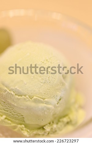 Green tea ice cream in a Japanese restaurant.