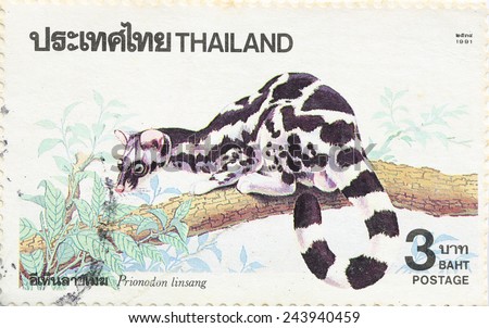BANGKOK - A old stamp printed by Thailand Post circa 1991 and shows image of Prionodon linsong animal ,THAILAND.