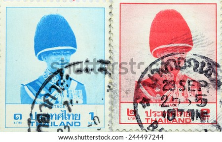 BANGKOK THAILAND - A old stamp printed in Thailand shows image of Great king rama 9 Thailand,A stamp printed by Thailand Post circa 1990.