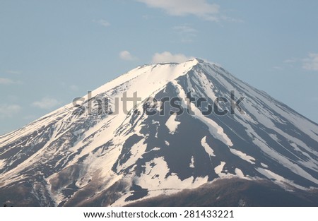 Mount Fuji in blue sky of background.