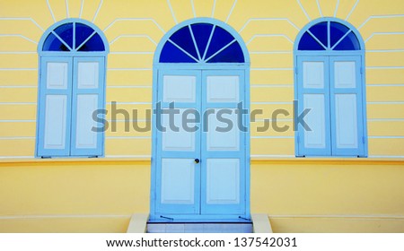 Door and windows of historical house in Thailand