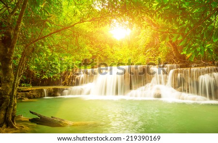 Deep forest waterfall at Huay Mae Kamin waterfall National Park