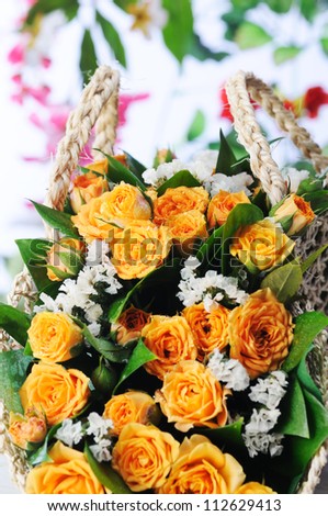 Bouquet of yellow roses. Narrow depth of field.