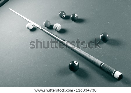 Billiard table with balls. Close-up. Narrow depth of field.