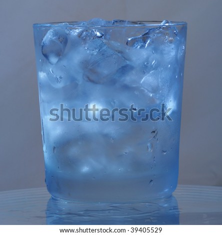 Glass of water full of ice cubes.