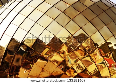 Gold squares on dome. Close-up.