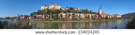 Panoramic view on Burghausen / Bavaria / Germany View from the river Salzach