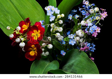 Bouquet of wild flowers on a black background.