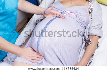 A survey of pregnant women, the measurement of the height of the bottom uterus, measuring a pregnant belly